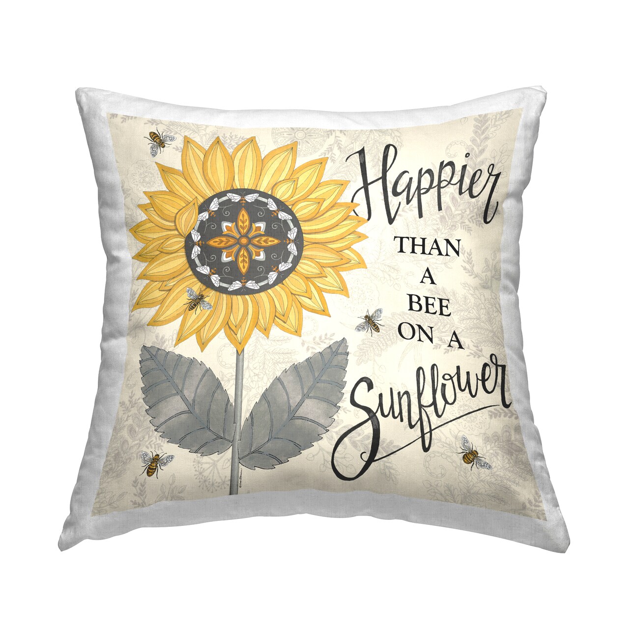 Happier Than Bee & Sunflower Decorative Printed Throw Pillow Design by Deb Strain, 18 x 7 x 18
